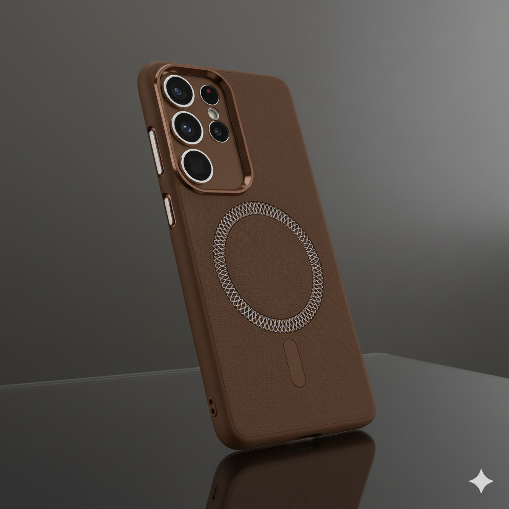 Samsung S25 Ultra Magnetic Armor Case – Sleek Black Design with Metallic MagSafe Ring & Premium Camera Protection