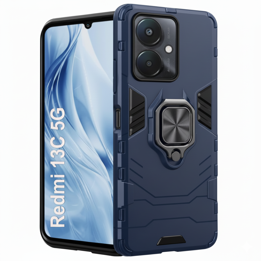Redmi 13C Rugged Armor Shockproof Case for | Magnetic Ring Stand | Dual Layer Protection Cover