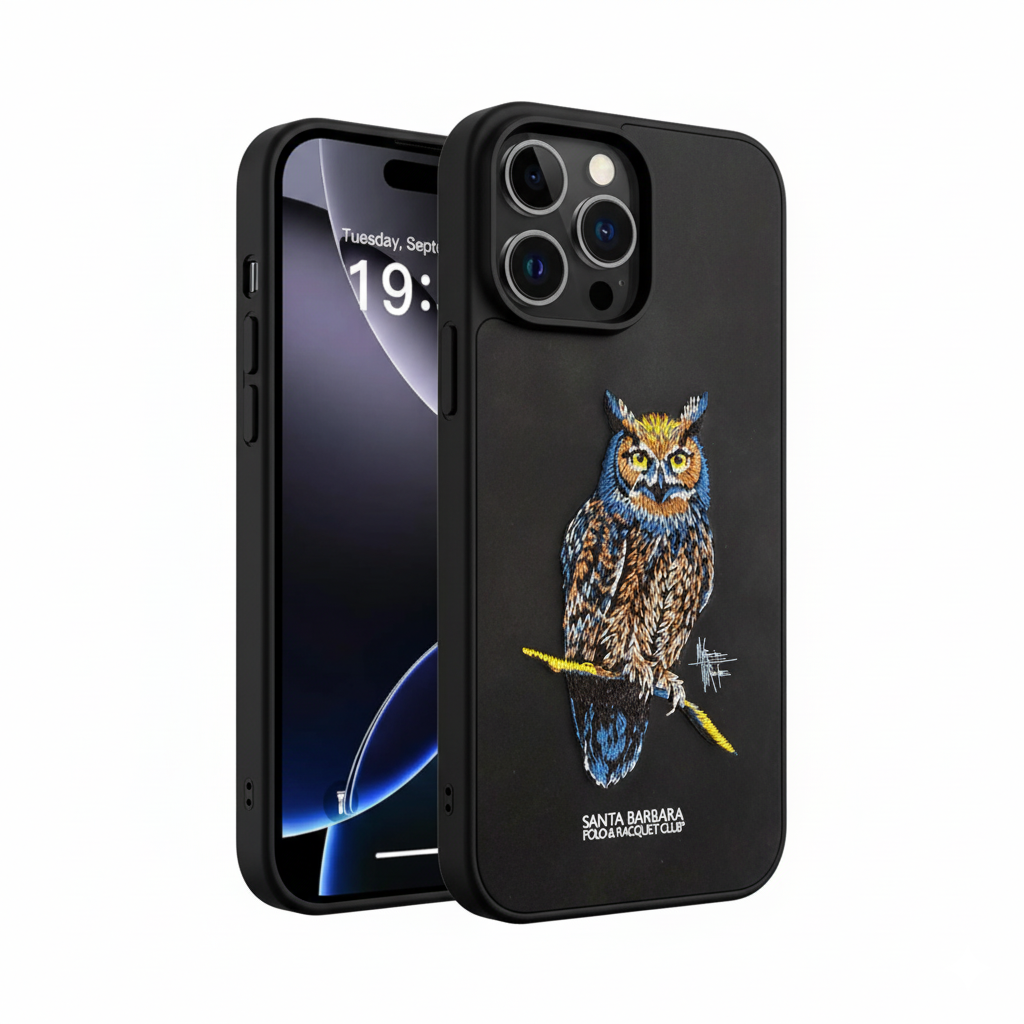iPhone 16 Pro Max Luxury Embroidered Owl Case | Premium Protective Edition