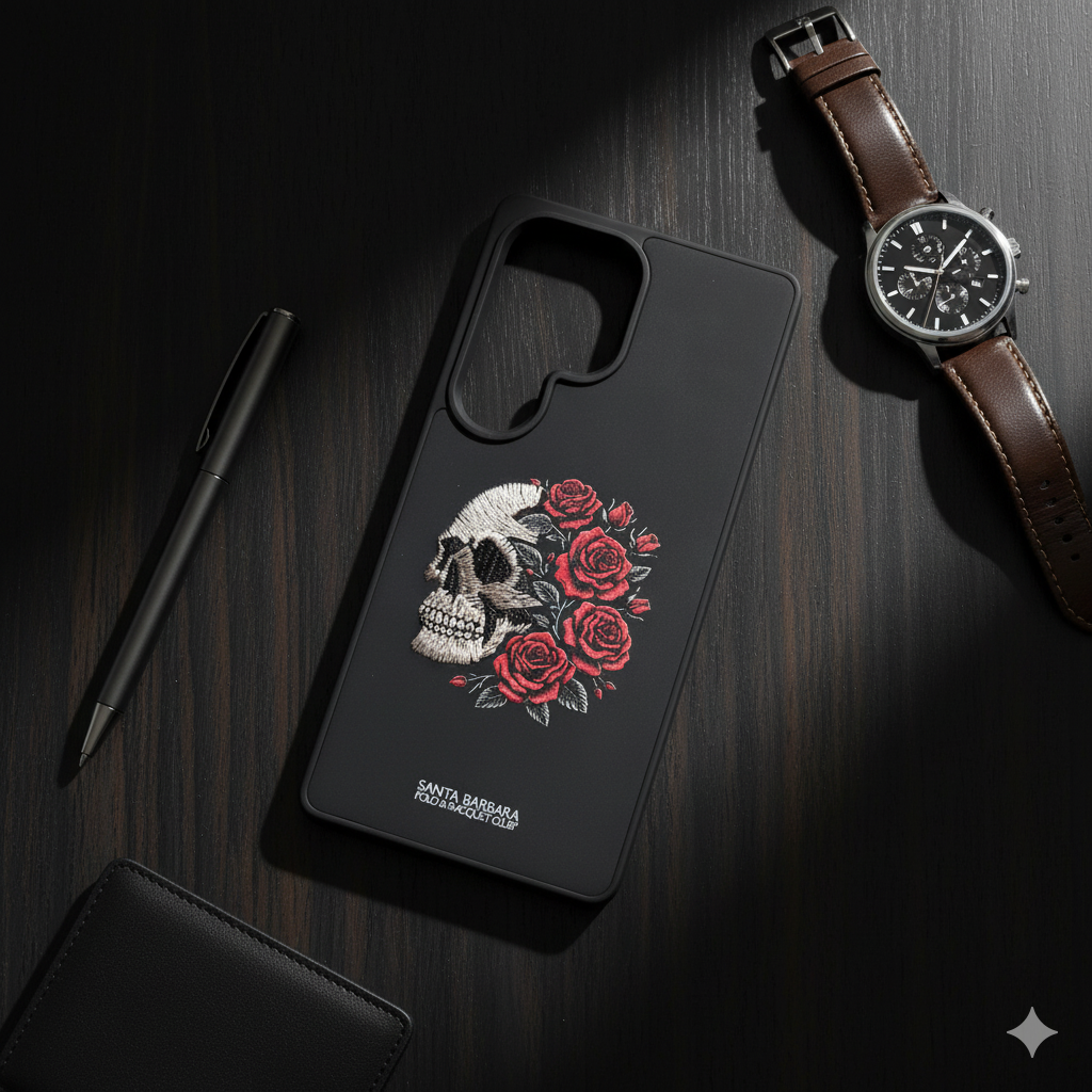 Samsung Galaxy S25 Ultra Premium Skull & Roses Embroidered Case | Shockproof & Stylish Design