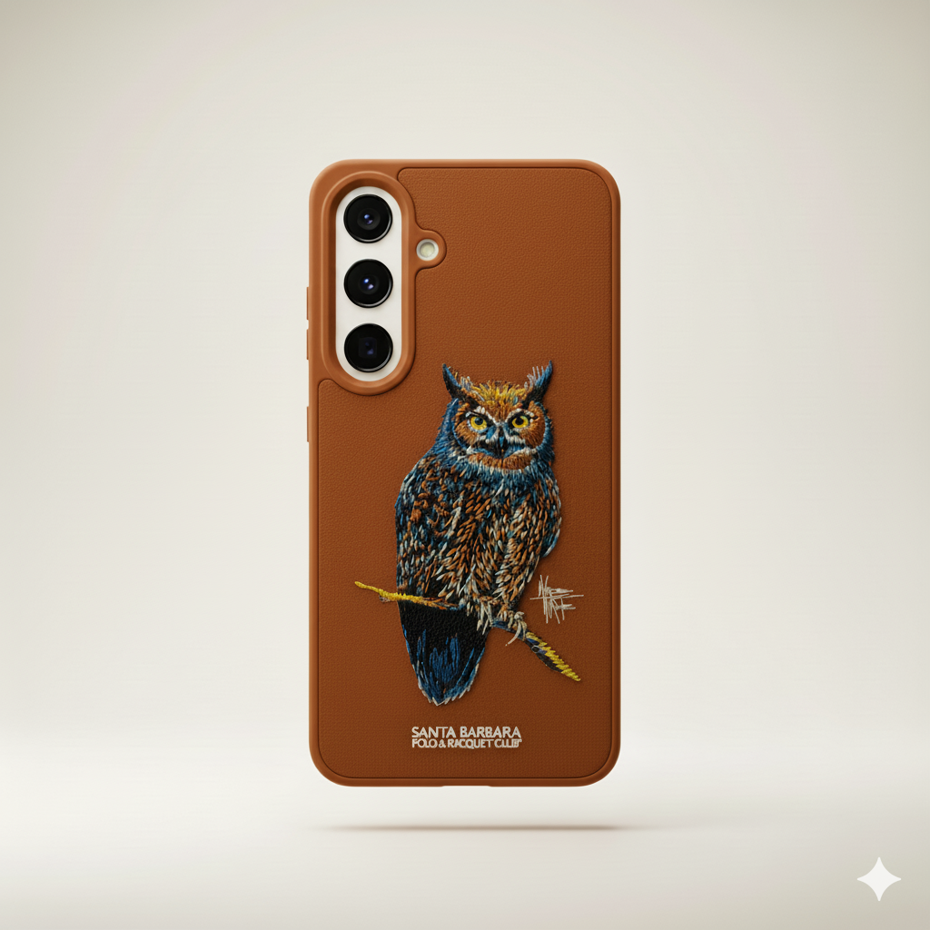 Samsung S25 Leather-Texture Silicone Case with 3D Embroidered Owl Design