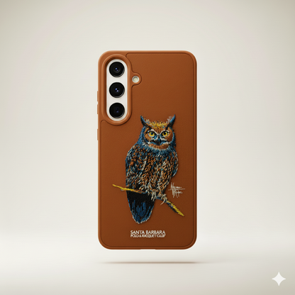 Samsung S25 Leather-Texture Silicone Case with 3D Embroidered Owl Design
