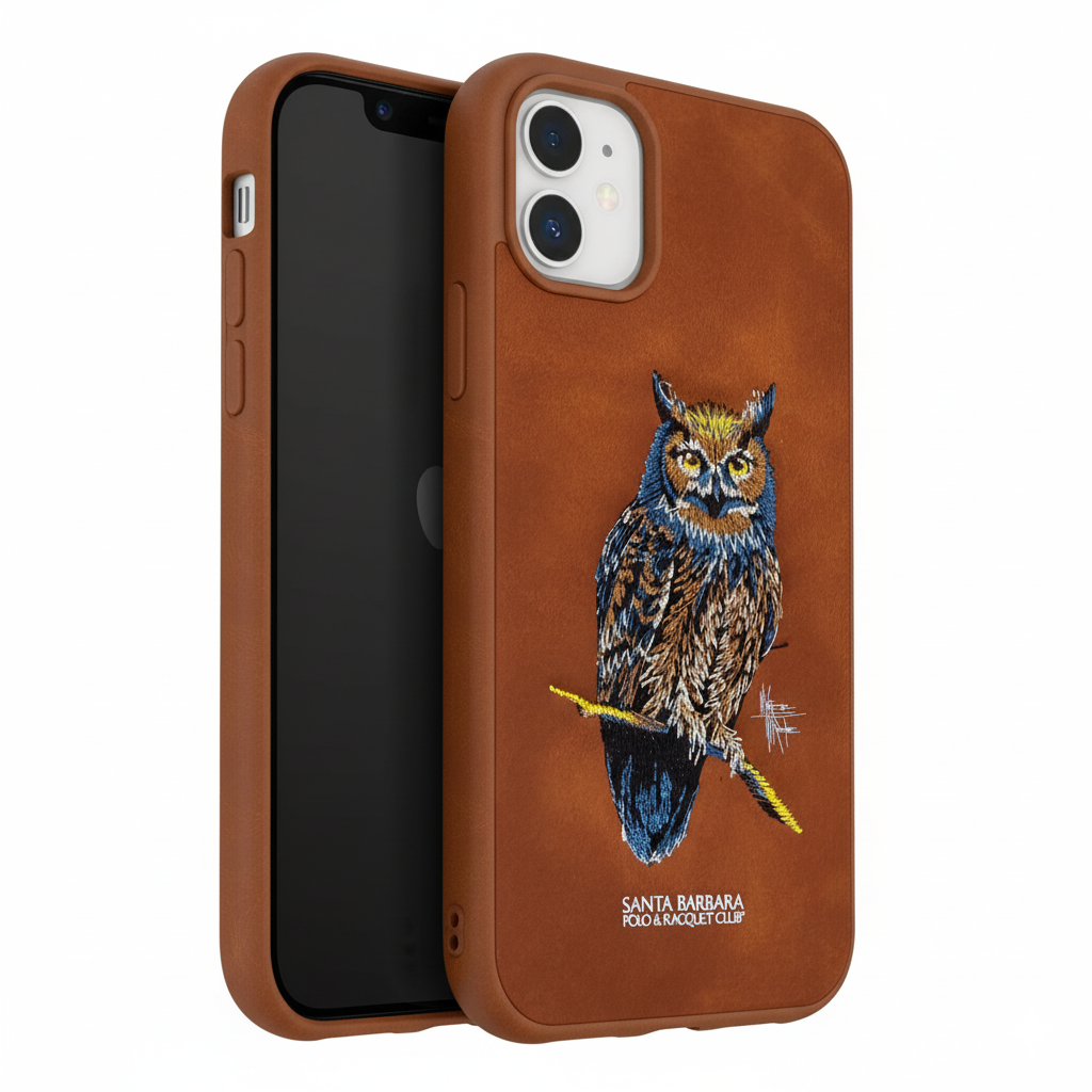 iPhone 11 Luxury Owl Embroidery Case | Brown Silicone Protective Cover