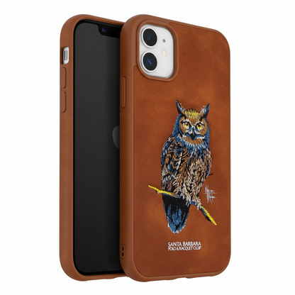 iPhone 11 Luxury Owl Embroidery Case | Brown Silicone Protective Cover