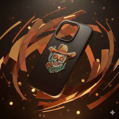 iPhone 15 Pro Cowboy Skull Embroidered Case – Luxury Leather Protective Cover