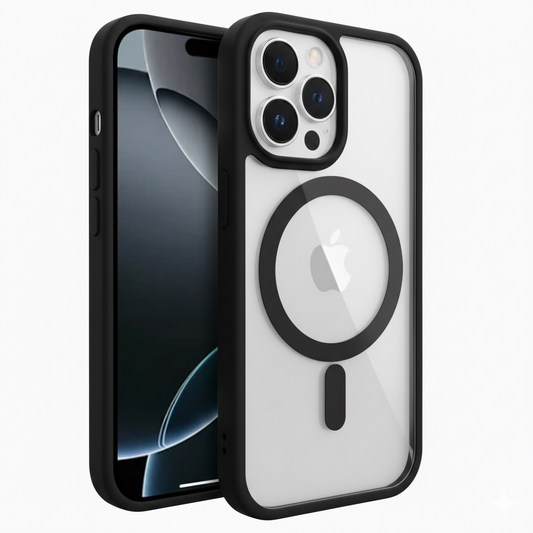 iPhone 16 Pro Max Clear MagSafe Back Cover – Transparent Shockproof Protective Case (Black | Grey | Brown)