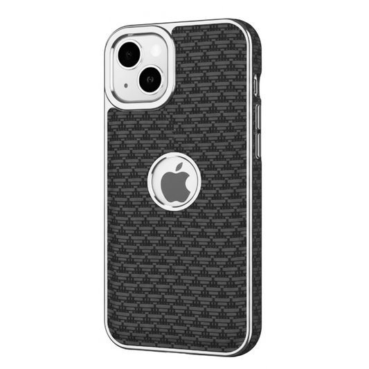 iPhone 13 Luxury Textured Soft Cushion Back Cover – Shockproof Metal Frame Protective Case (Black | Blue | Brown)